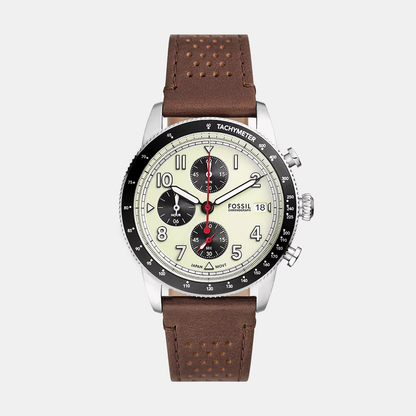 Fossil Sport Tourer Men Quartz Cream Dial Chronograph Leather Watch Fs6042