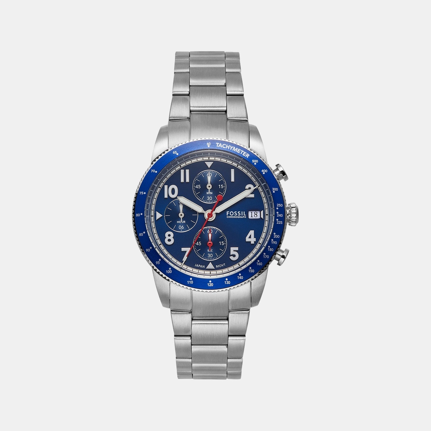 Fossil Sport Tourer Men Quartz Blue Dial Chronograph Stainless Steel Watch Fs6047
