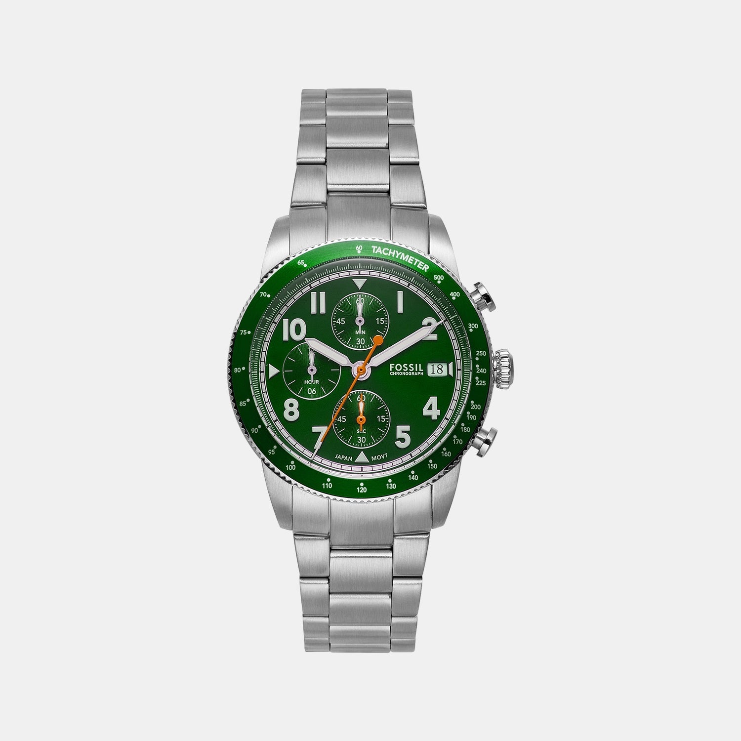 Fossil Sport Tourer Men Quartz Green Dial Chronograph Stainless Steel Watch Fs6048