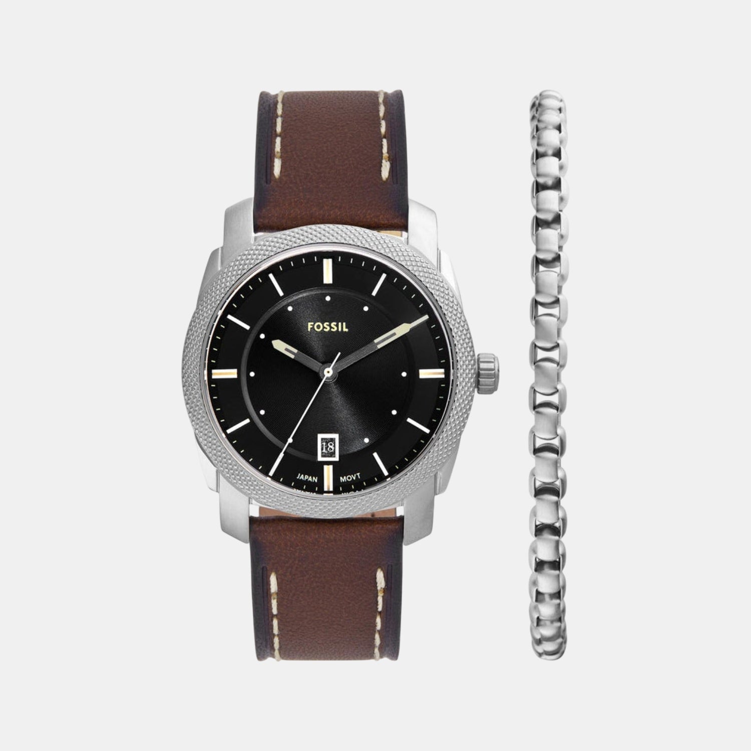 Fossil Machine Men Quartz Black Dial Analog Leather Watch Fs6081Set