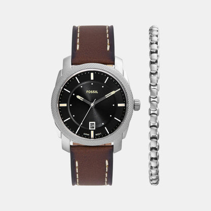 Fossil Machine Men Quartz Black Dial Analog Leather Watch Fs6081Set