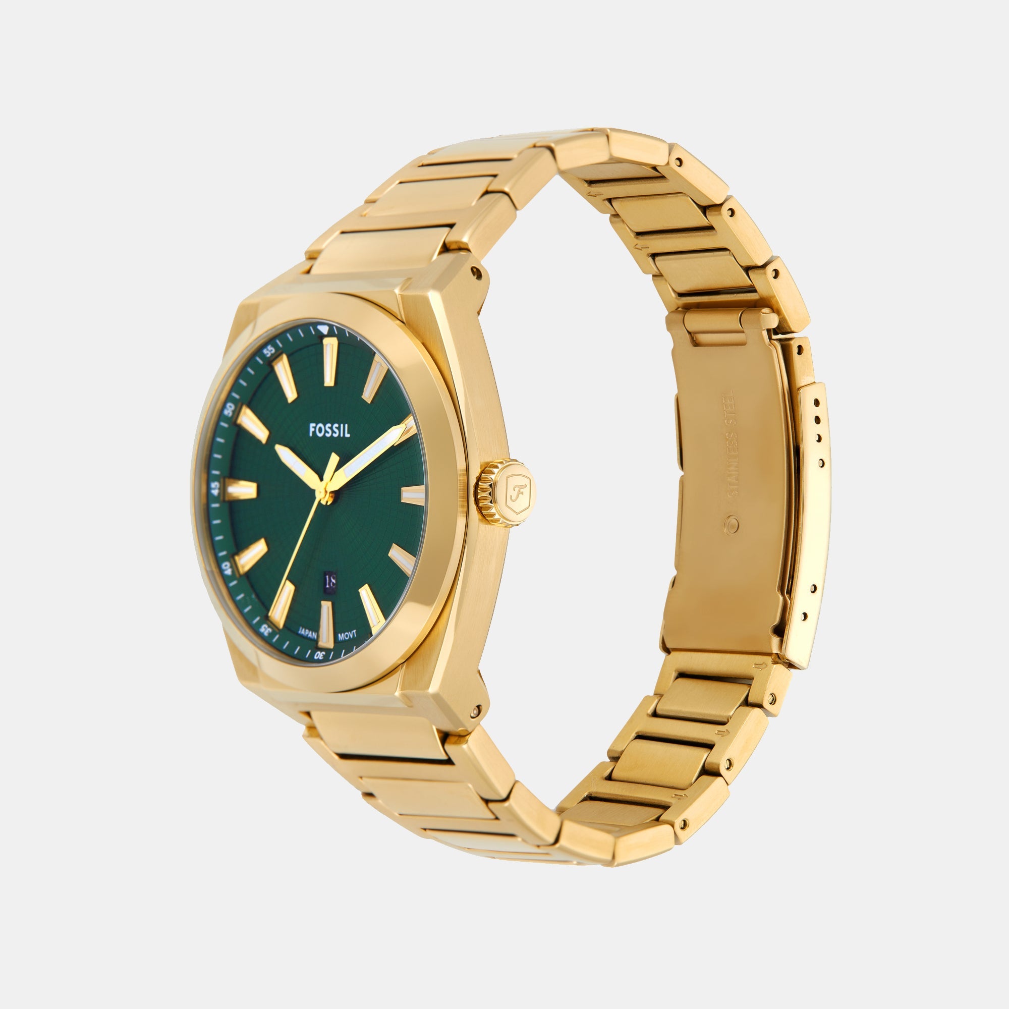 Fossil Everett Men Quartz Green Dial Analog Stainless Steel Watch Fs6090
