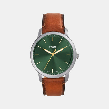 Fossil Minimalist Men Quartz Green Dial Analog Leather Watch Fs6094