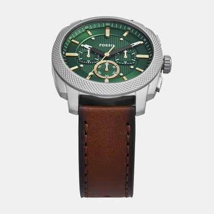 Fossil Machine Men Quartz Green Dial Chronograph Leather Watch Fs6100