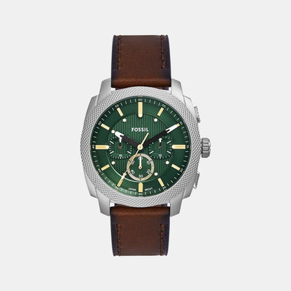 Fossil Machine Men Quartz Green Dial Chronograph Leather Watch Fs6100