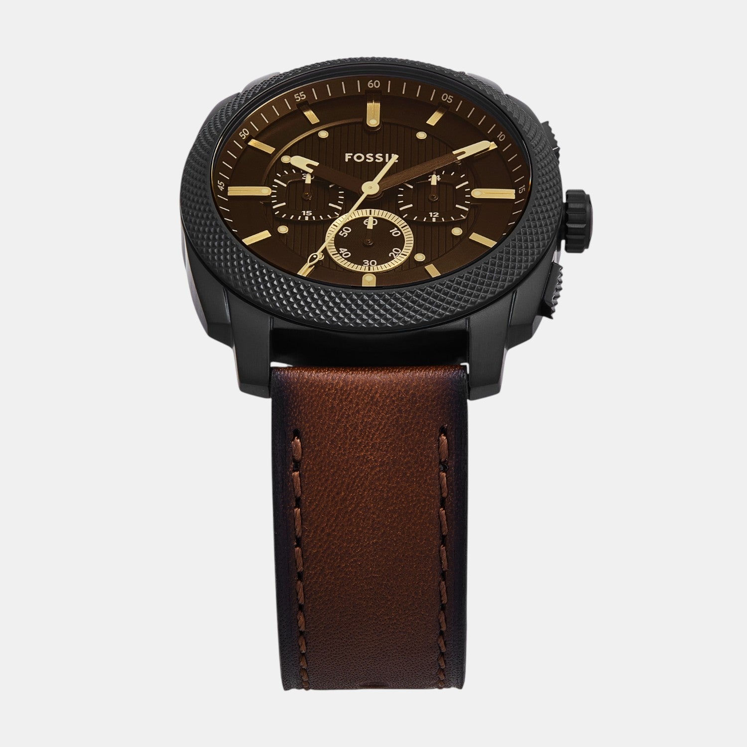 Fossil Machine Men Quartz Black Dial Chronograph Leather Watch Fs6101