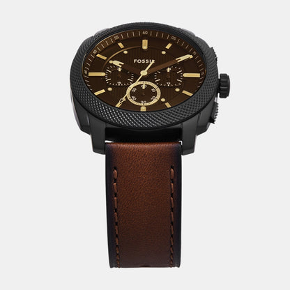 Fossil Machine Men Quartz Black Dial Chronograph Leather Watch Fs6101
