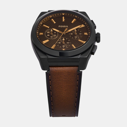 Fossil Everett Men Quartz Brown Dial Chronograph Leather Watch Fs6108