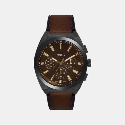 Fossil Everett Men Quartz Brown Dial Chronograph Leather Watch Fs6108