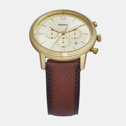 Fossil Neutra Men Quartz Gold Dial Chronograph Leather Watch Fs6113