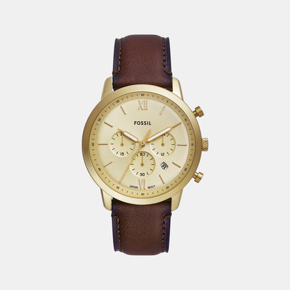 Fossil Neutra Men Quartz Gold Dial Chronograph Leather Watch Fs6113