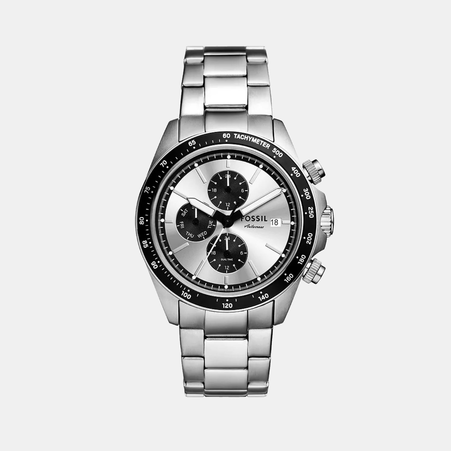 Fossil Autocross Men Quartz Silver Dial Analog Stainless Steel Watch Fs6124