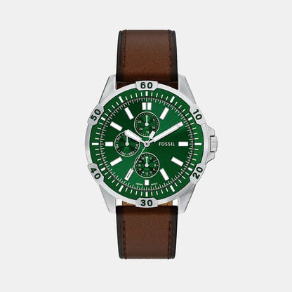 Fossil Garrett Men Quartz Green Dial Analog Leather Watch Fs6147
