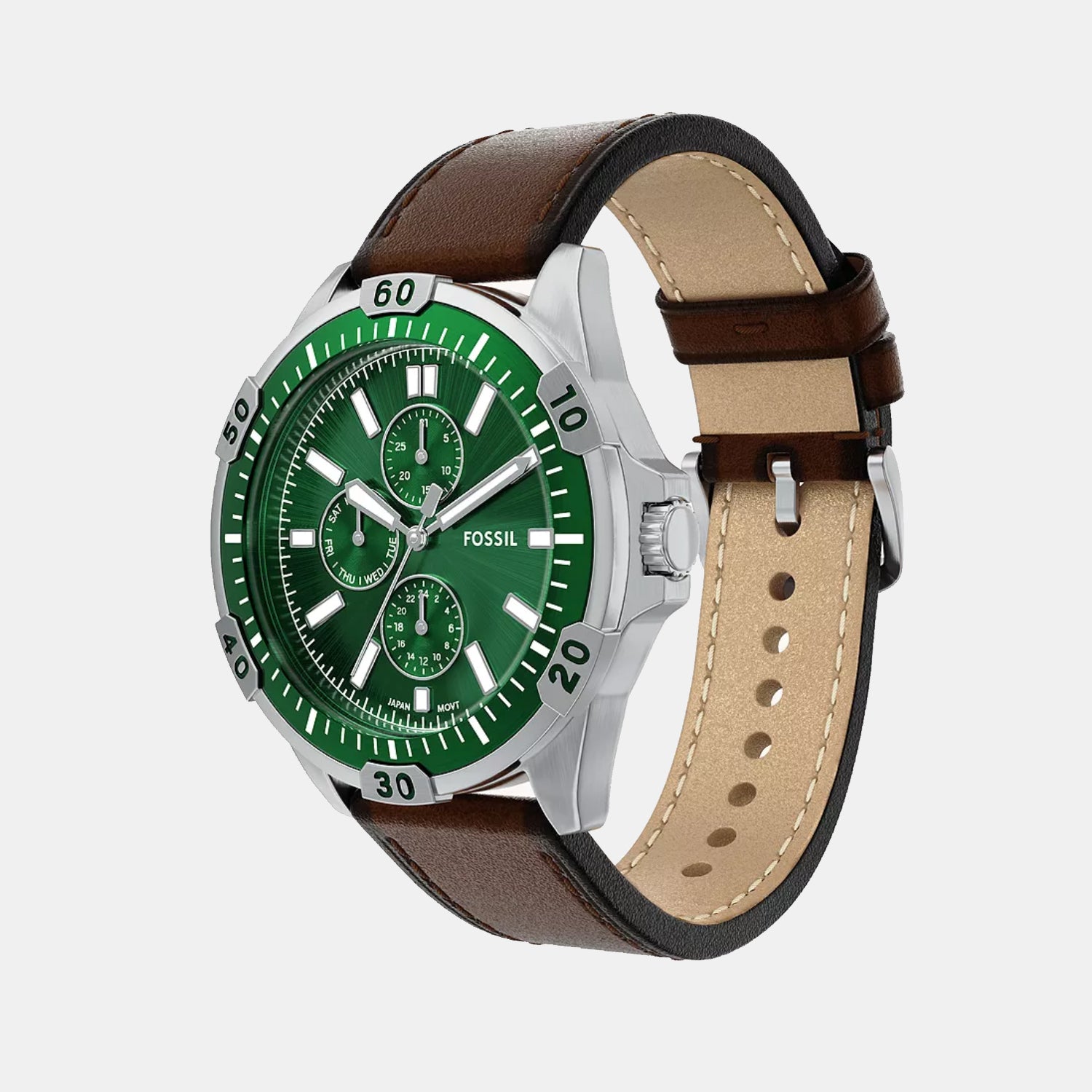 Fossil Garrett Men Quartz Green Dial Analog Leather Watch Fs6147