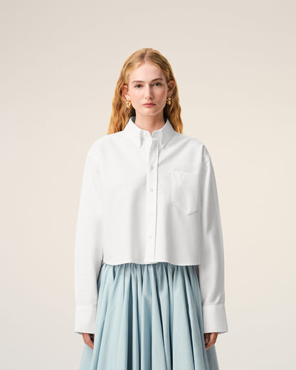 White Cotton Cropped Embossed Ami De Coeur Shirt Women's