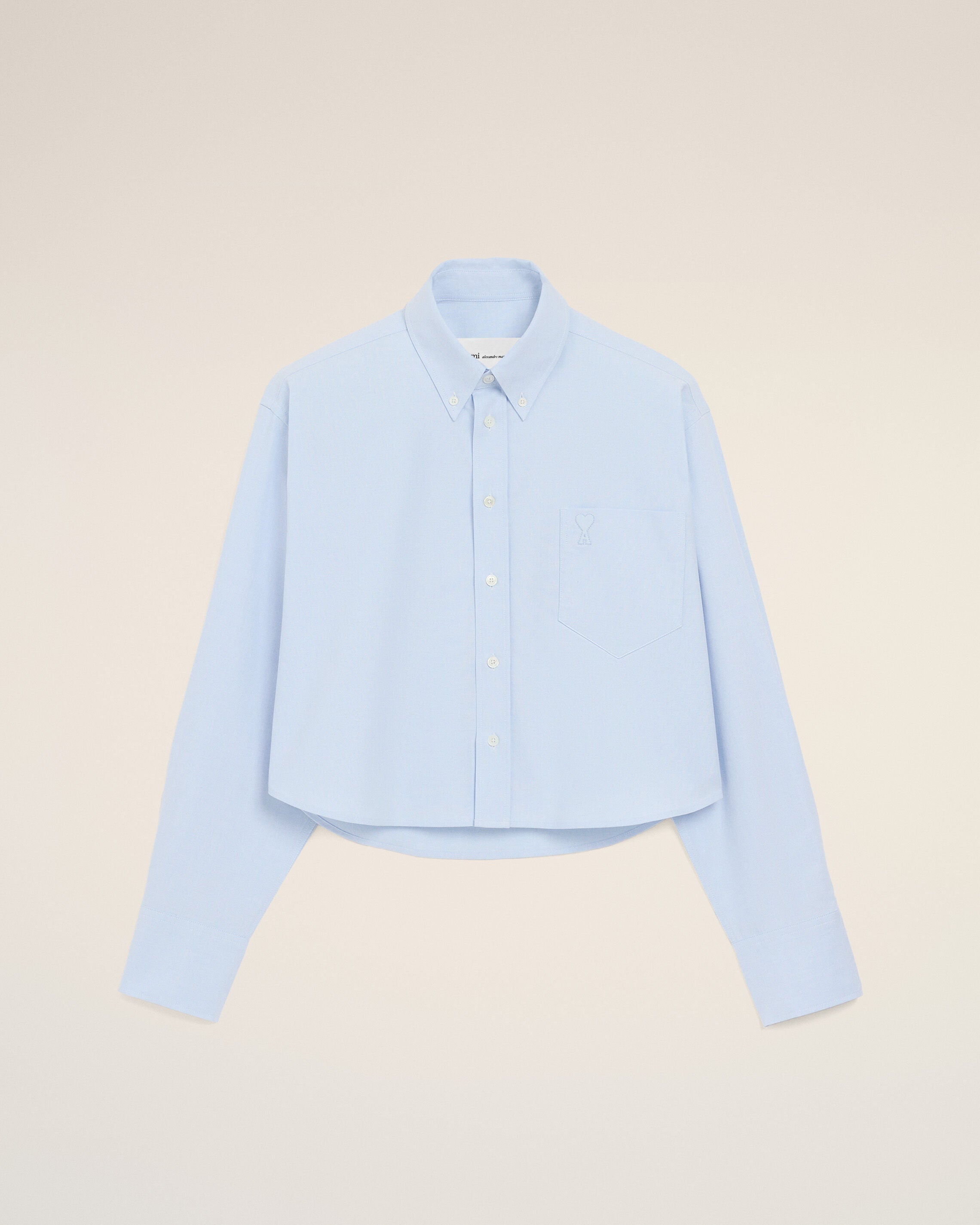 Blue Cotton Cropped Embossed Ami De Coeur Shirt Women's