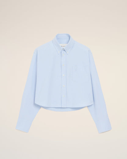Blue Cotton Cropped Embossed Ami De Coeur Shirt Women's