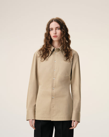 AmiParis Beige Cotton Sharp Collar Fitted Shirt Women's