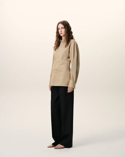 AmiParis Beige Cotton Sharp Collar Fitted Shirt Women's
