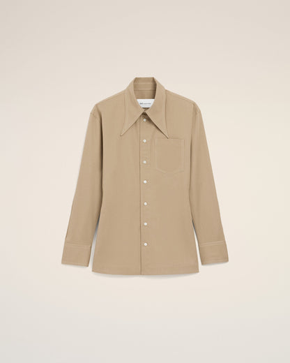 AmiParis Beige Cotton Sharp Collar Fitted Shirt Women's