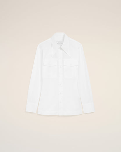 AmiParis White Cotton Sharp Collar Fitted Shirt Women's