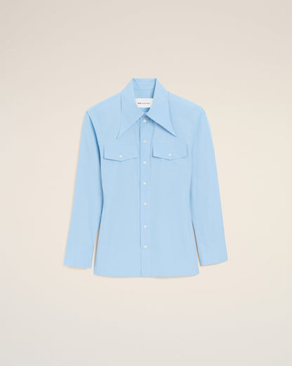 AmiParis Blue Cotton Sharp Collar Fitted Shirt Women's