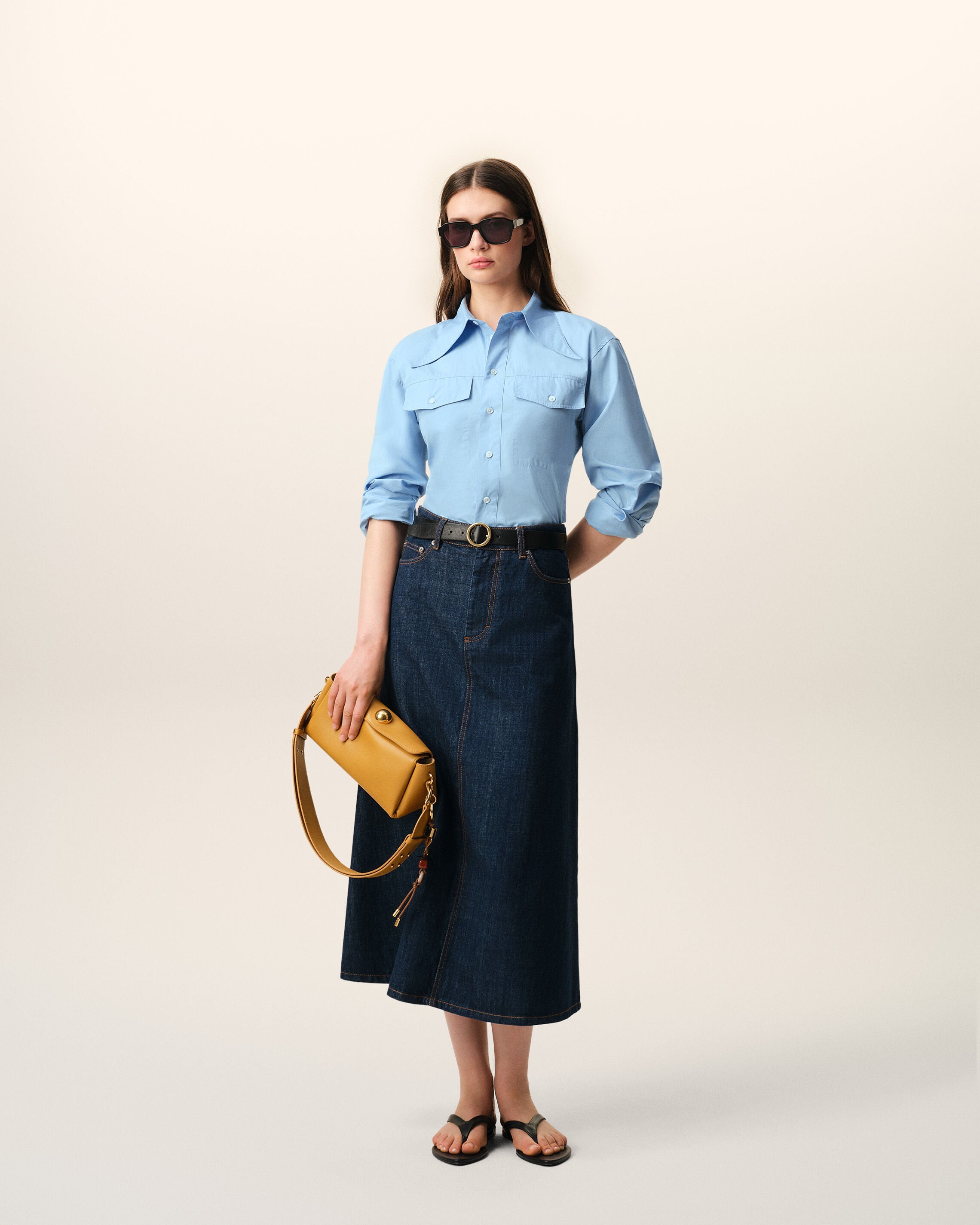 AmiParis Blue Cotton Sharp Collar Fitted Shirt Women's