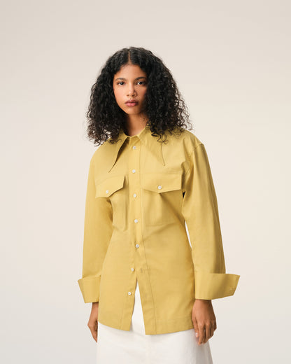 AmiParis Yellow Cotton Sharp Collar Fitted Shirt Women's