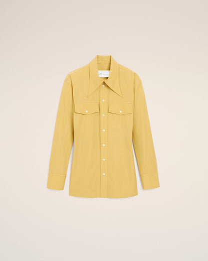 AmiParis Yellow Cotton Sharp Collar Fitted Shirt Women's