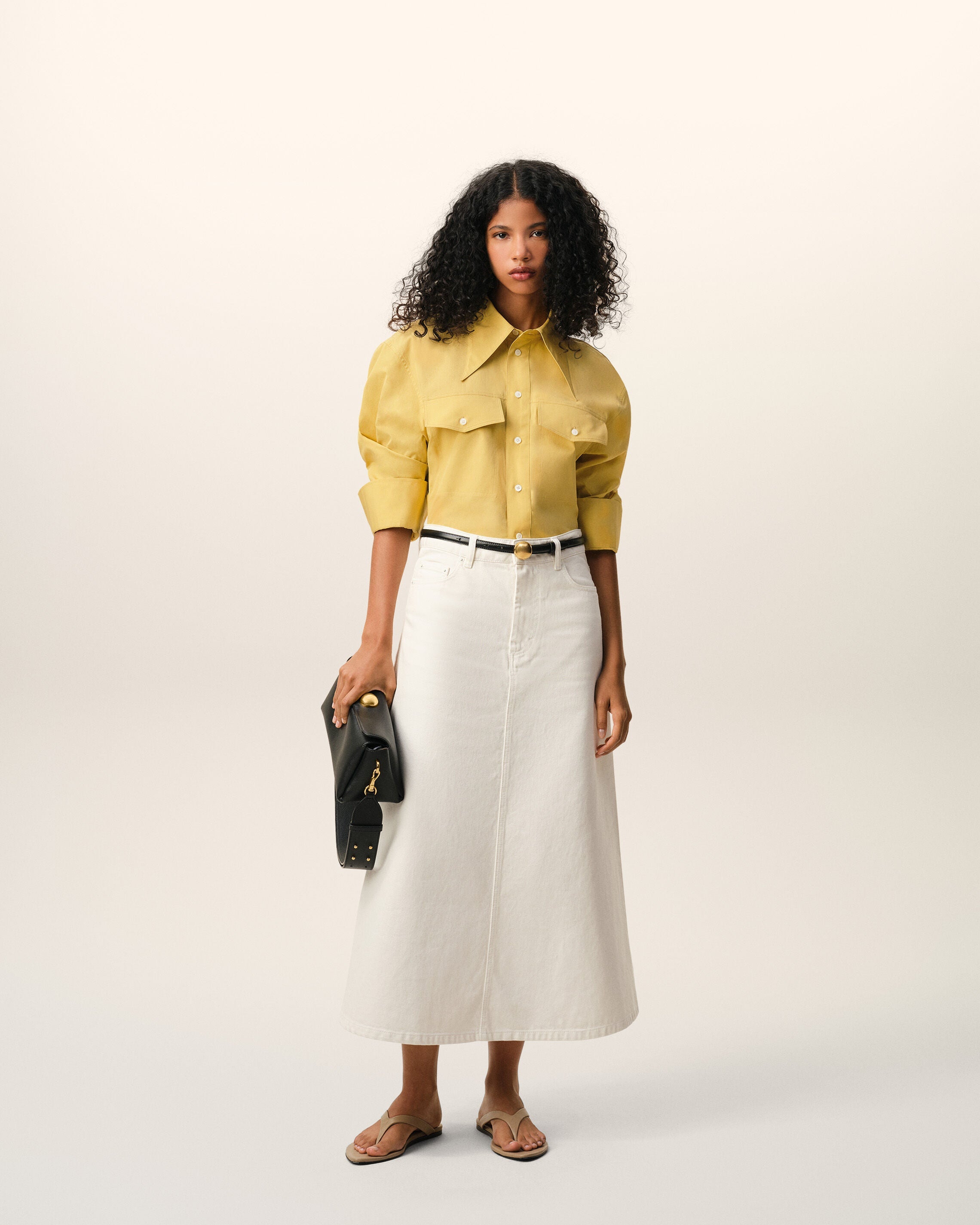 AmiParis Yellow Cotton Sharp Collar Fitted Shirt Women's