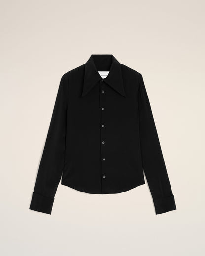 AmiParis Black Blended Silk Sharp Collar Adjusted Shirt Women's