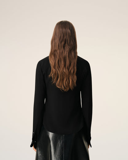 AmiParis Black Blended Silk Sharp Collar Adjusted Shirt Women's