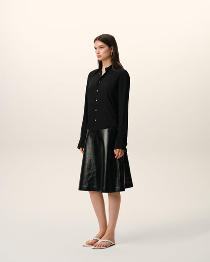 AmiParis Black Blended Silk Sharp Collar Adjusted Shirt Women's