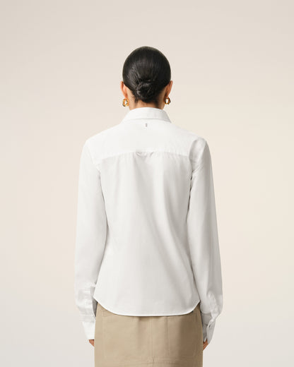 AmiParis White Blended Silk Sharp Collar Adjusted Shirt Women's