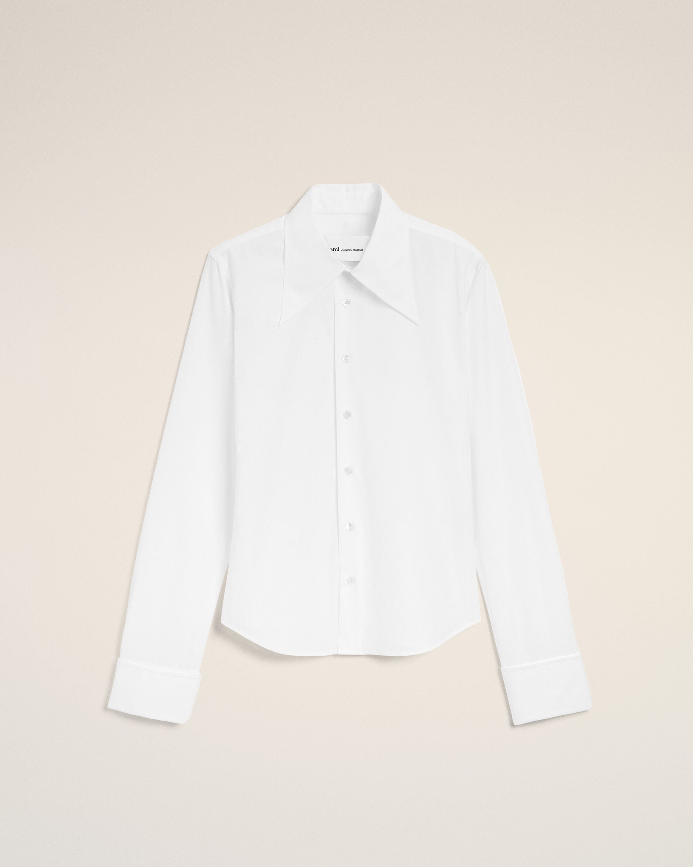 AmiParis White Blended Silk Sharp Collar Adjusted Shirt Women's
