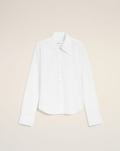 AmiParis White Blended Silk Sharp Collar Adjusted Shirt Women's