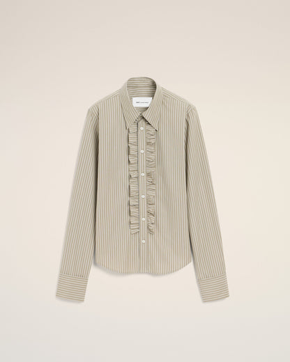 AmiParis Beige Cotton Long Sleeve Ruffled Adjusted Shirt Women's
