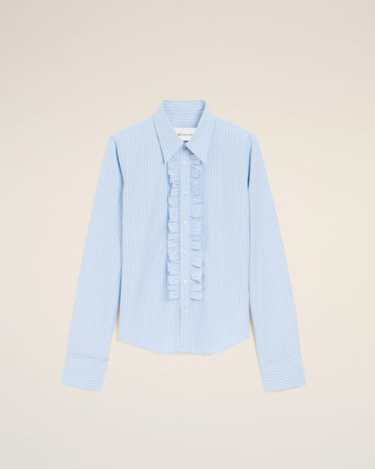 AmiParis Blue Cotton Long Sleeve Ruffled Adjusted Shirt Women's