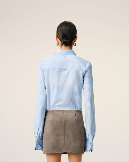 AmiParis Blue Cotton Long Sleeve Ruffled Adjusted Shirt Women's