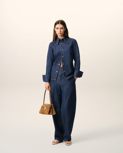 AmiParis Blue Cotton Sharp Collar Shirt Women's