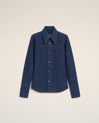 AmiParis Blue Cotton Sharp Collar Shirt Women's