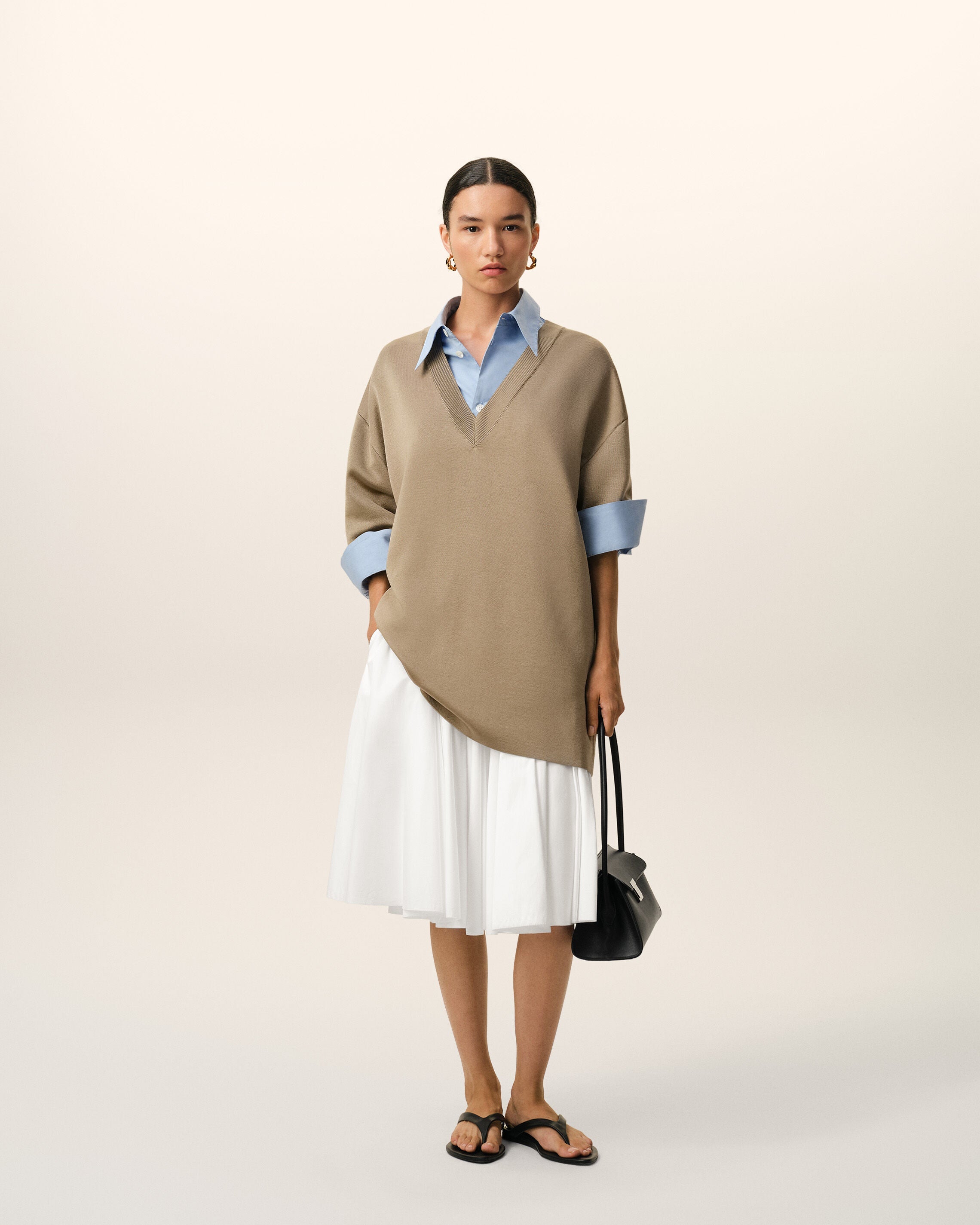 AmiParis White Cotton Midi Corolla Skirt Women's