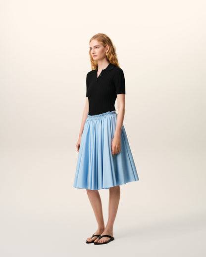 AmiParis Blue Cotton Midi Corolla Skirt Women's