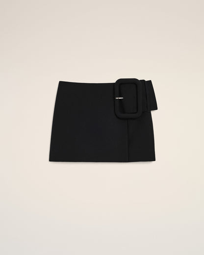 AmiParis Black New Wool Big Buckle Belted Mini Skirt Women's