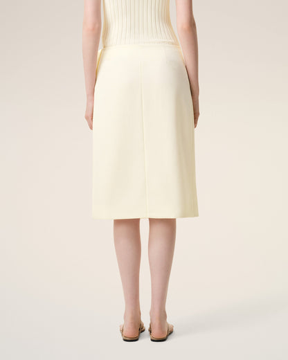 AmiParis White New Wool Big Buckle Belted Midi Skirt Women's