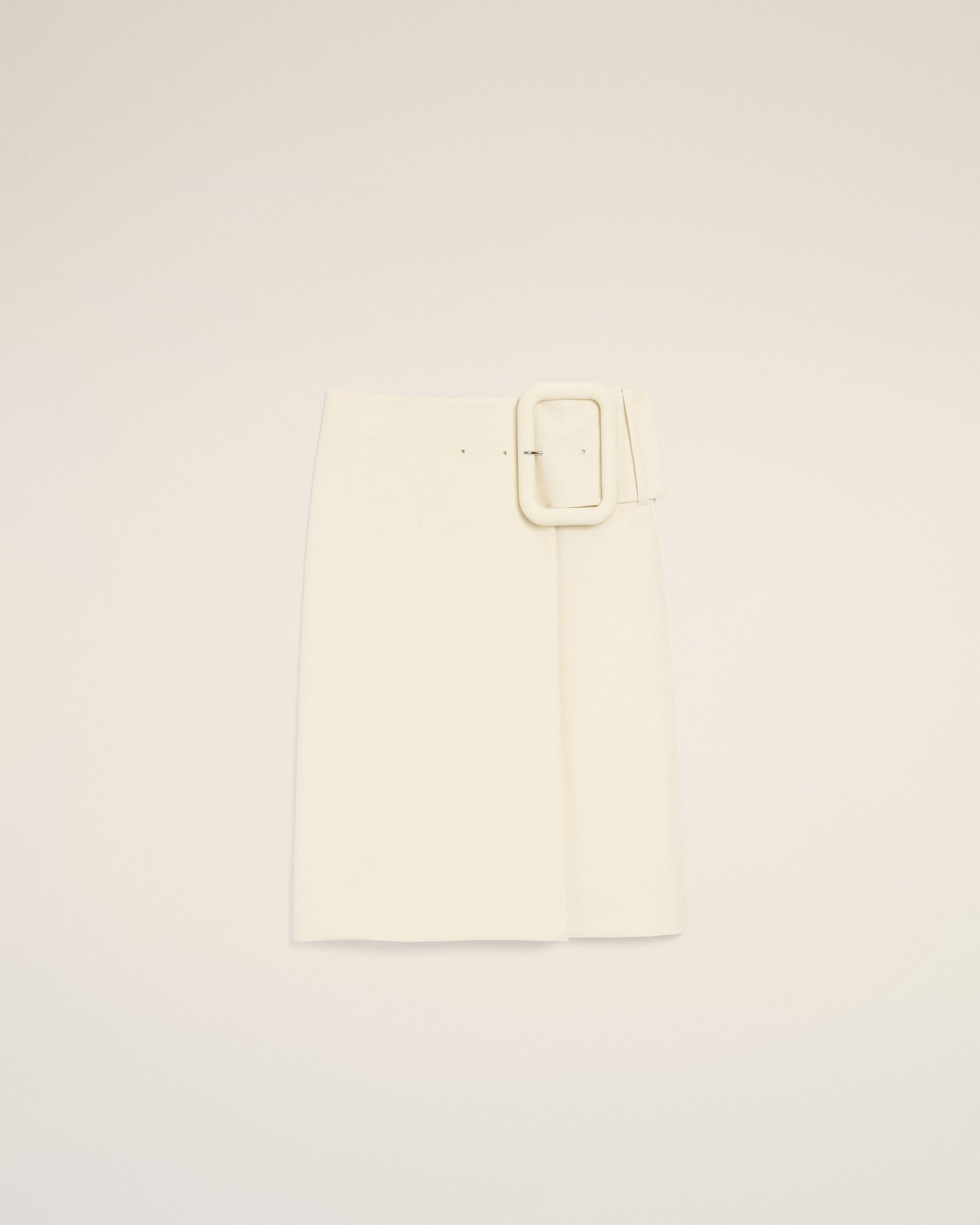 AmiParis White New Wool Big Buckle Belted Midi Skirt Women's