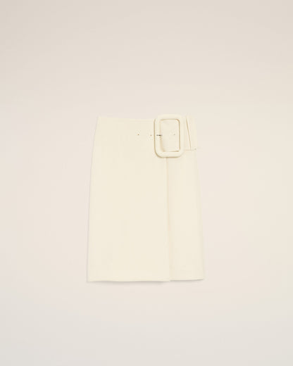 AmiParis White New Wool Big Buckle Belted Midi Skirt Women's