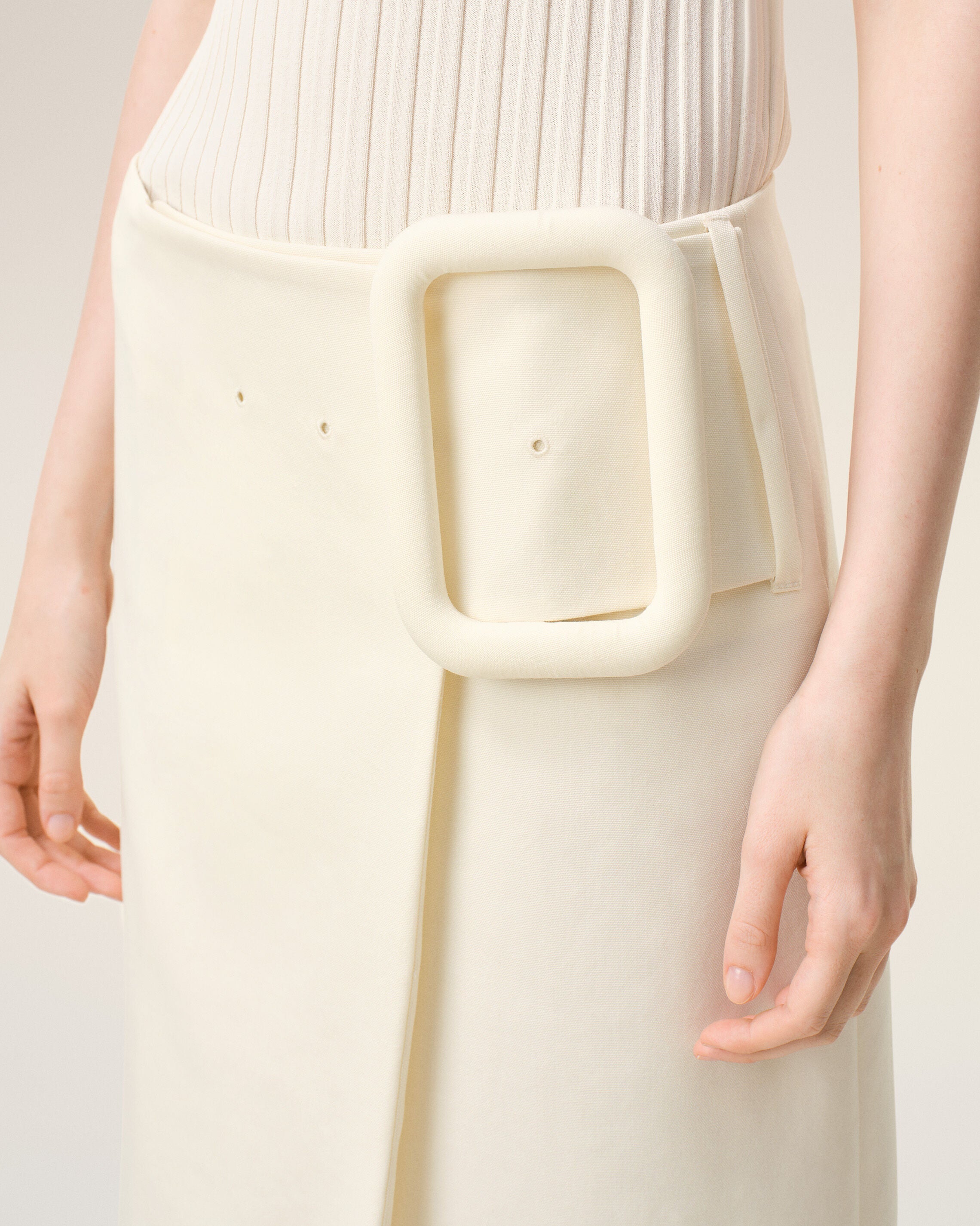 AmiParis White New Wool Big Buckle Belted Midi Skirt Women's