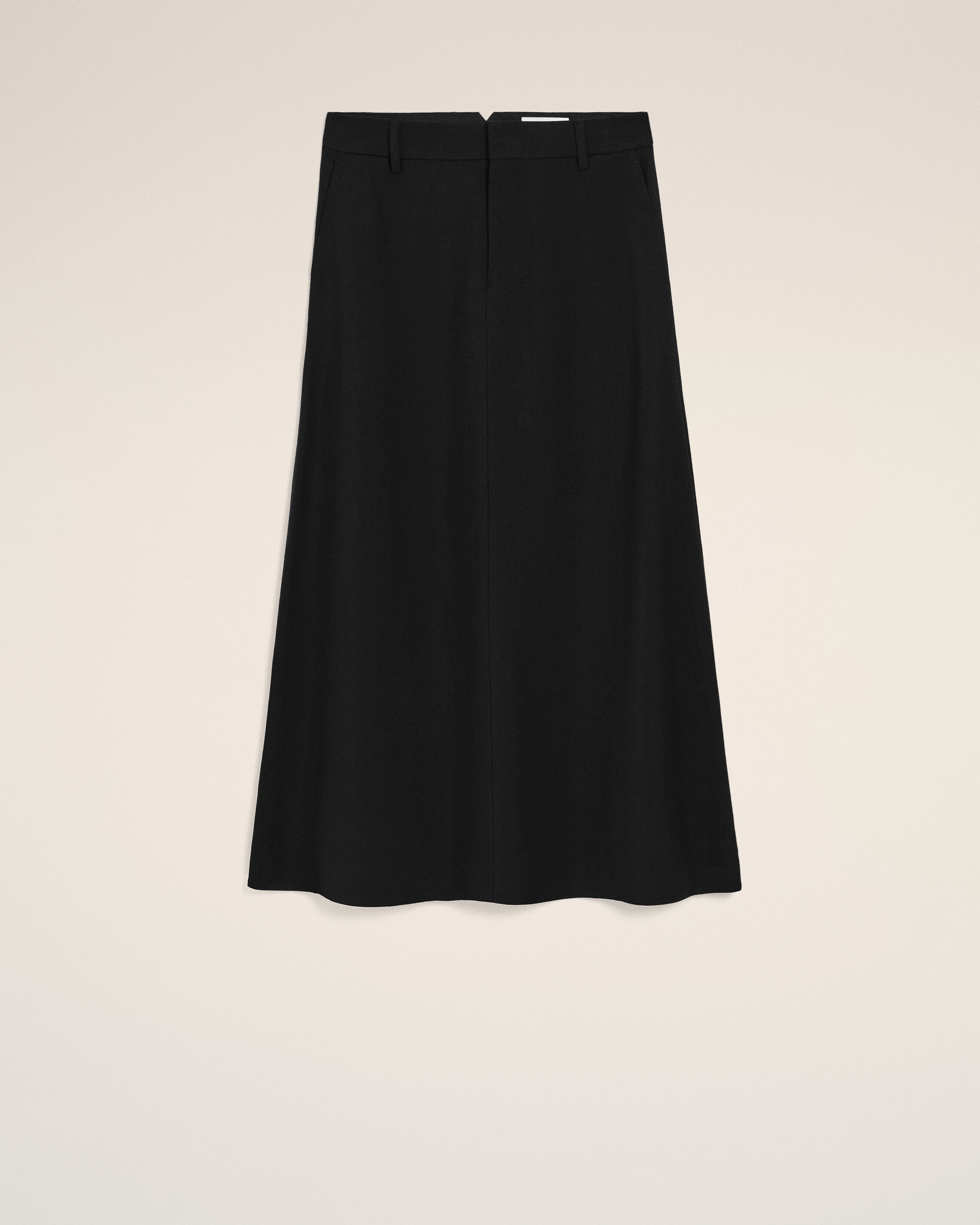 AmiParis Black Blended Linen Tailor Construction Long Trapeze Skirt Women's