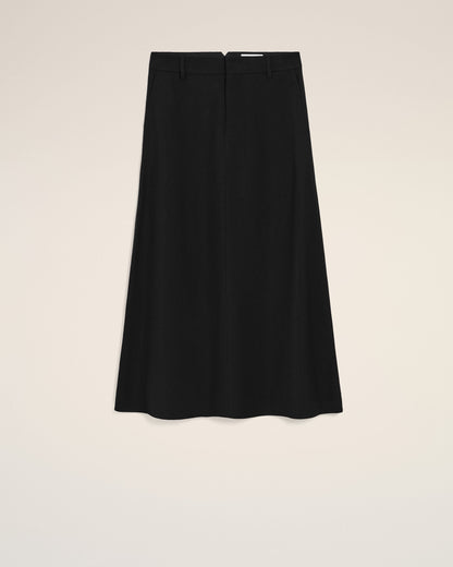 AmiParis Black Blended Linen Tailor Construction Long Trapeze Skirt Women's